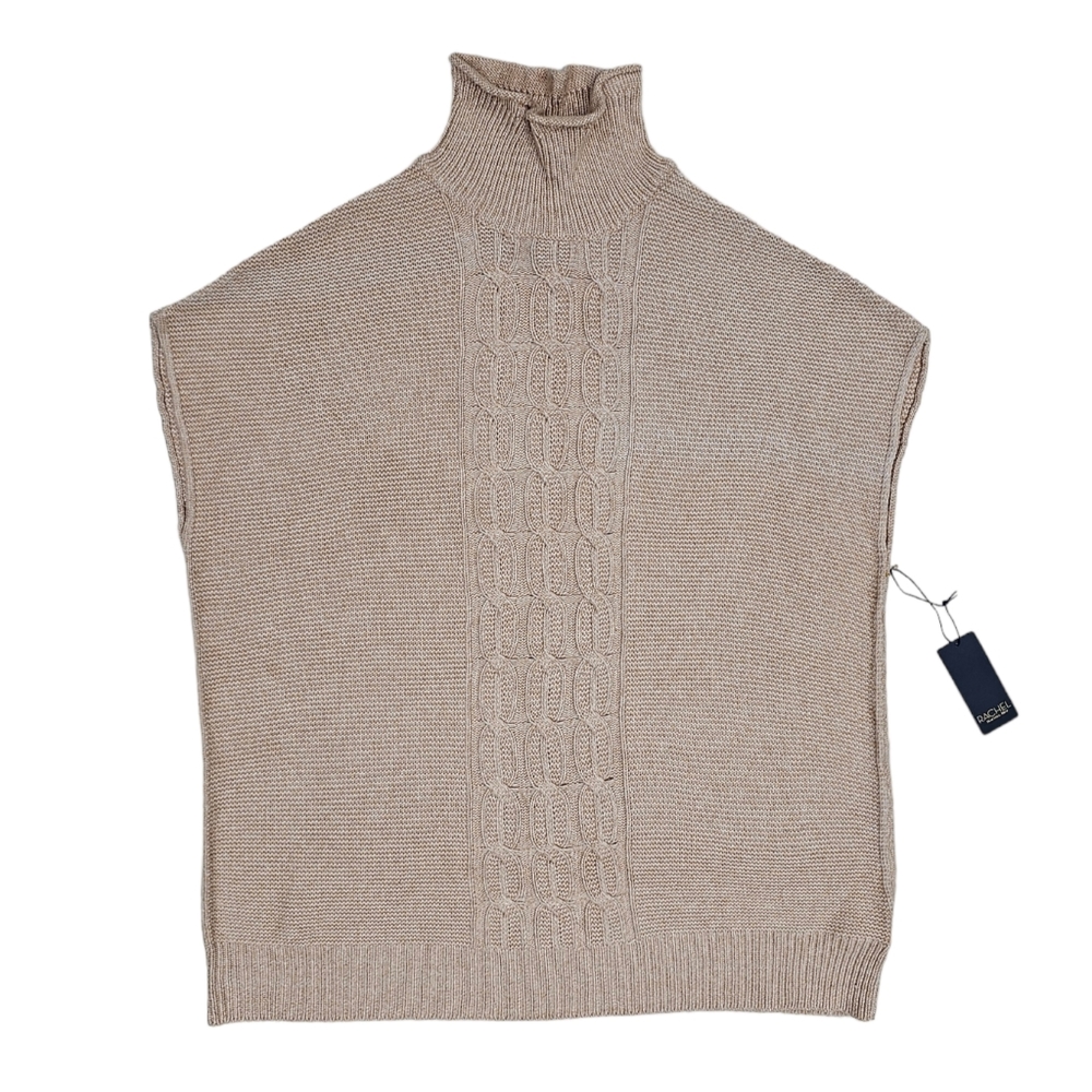 Rachel Rachel Roy Women's Mock Neck Cable Poncho Sleeveless Sweater Color Tan